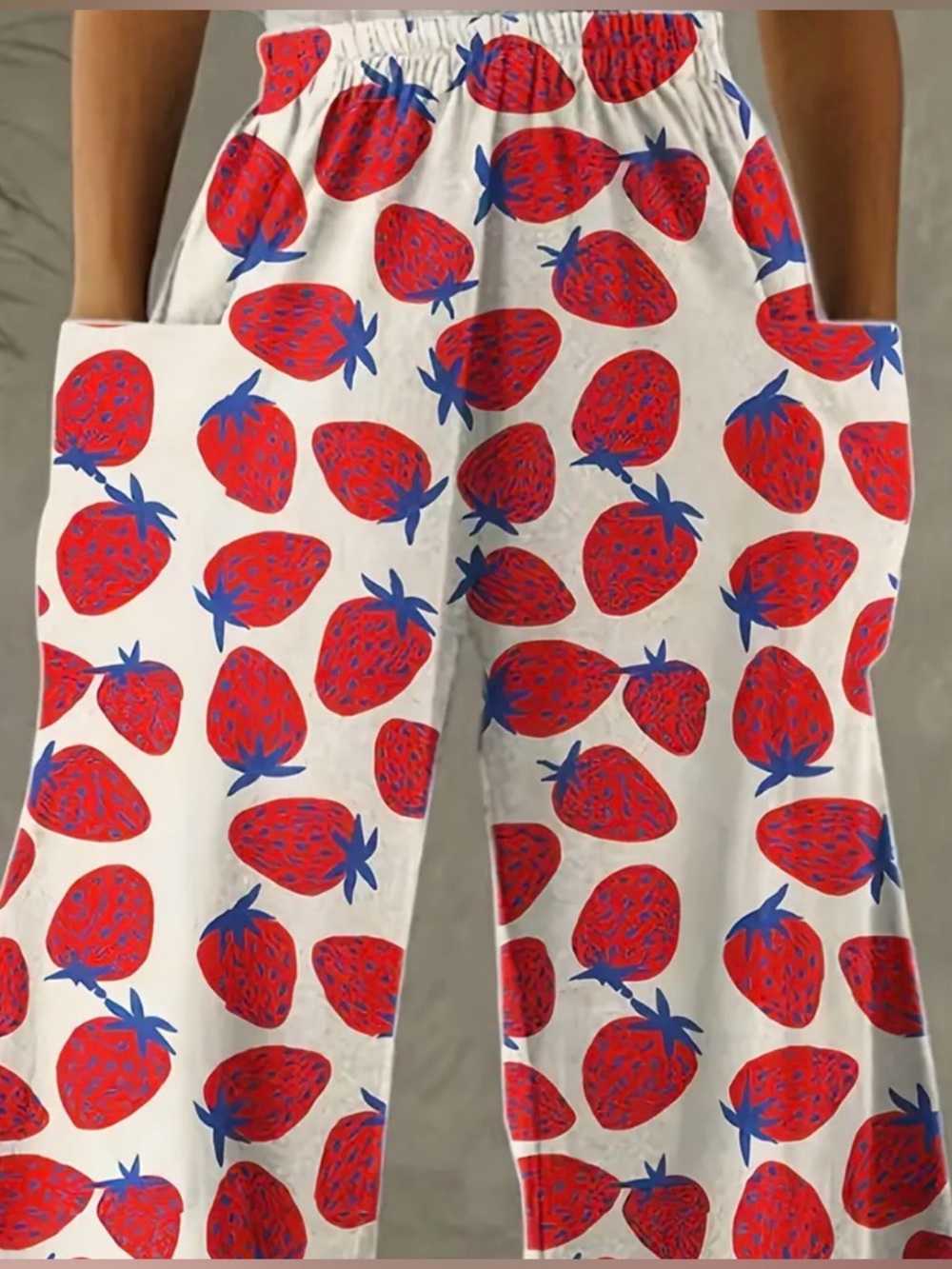 Wide Leg Strawberry Print summer  Pants Women XXL